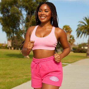 PrettyLittleThing Dark Rose Womens Sweat Shorts Small Printed Logo Elastic Waist